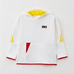 Adidas Kids White Hoodie with Yellow and Red Accents